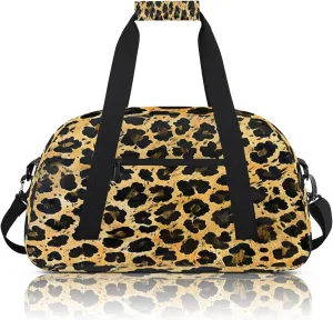 Leopard Print Cheetah Brown Orange Small Gym Bag 18 inch Carry On Duffel Bag for Weekender Travel Sports Workout Yoga Gymnastics Dance Ballet