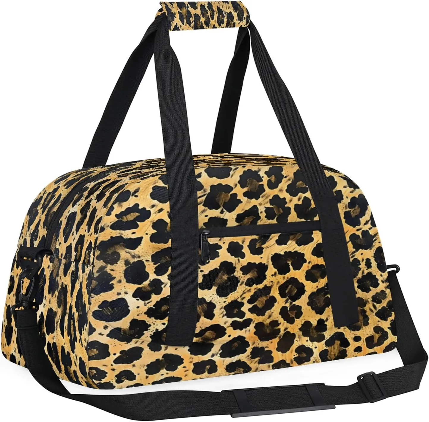 Leopard Print Cheetah Brown Orange Small Gym Bag 18 inch Carry On Duffel Bag for Weekender Travel Sports Workout Yoga Gymnastics Dance Ballet