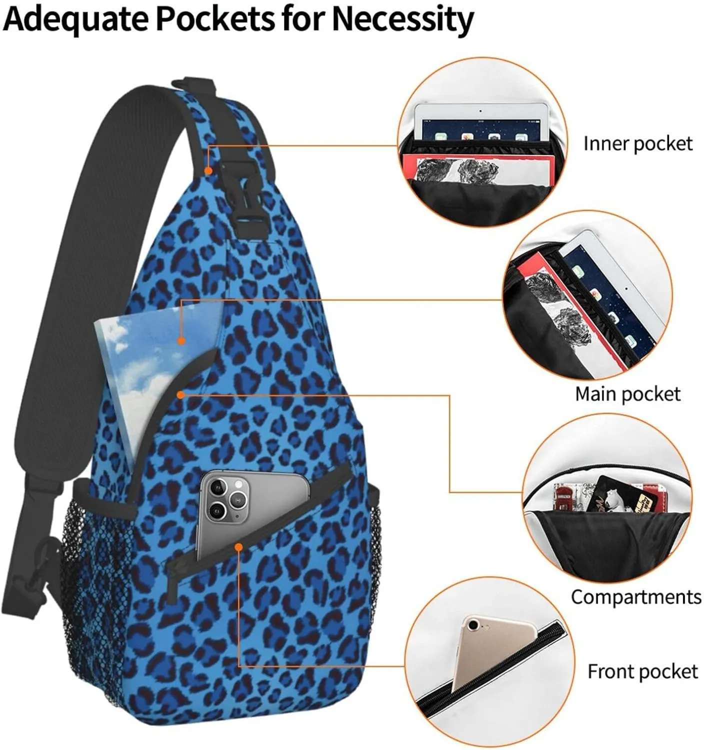 Leopard Skin Animal Unisex Casual Diagonal Chest Bag,Multipurpose Crossbody Shoulder Bag Travel Hiking Daypack