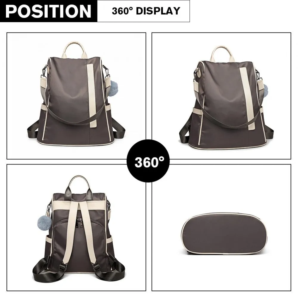 Lg6917 - Miss Lulu Two Way Anti-theft Backpack With Pom Pom Pendant - Grey