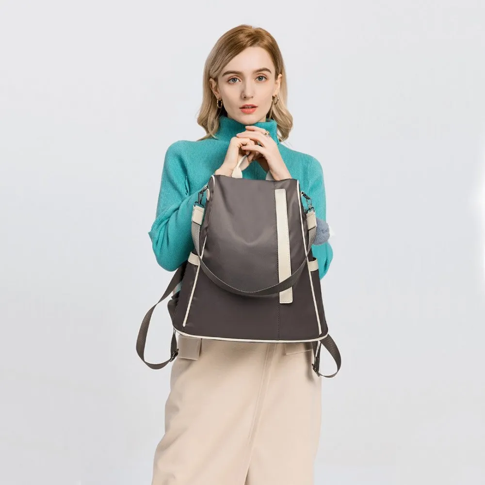 Lg6917 - Miss Lulu Two Way Anti-theft Backpack With Pom Pom Pendant - Grey