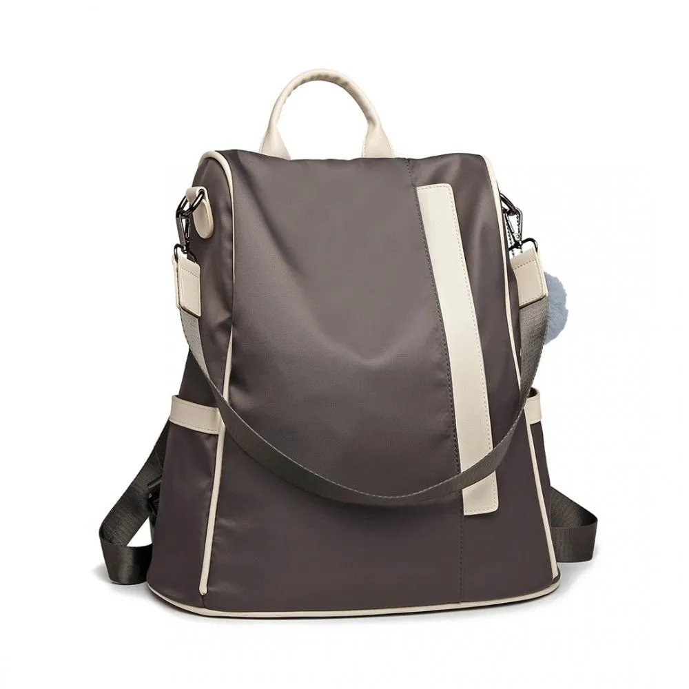 Lg6917 - Miss Lulu Two Way Anti-theft Backpack With Pom Pom Pendant - Grey