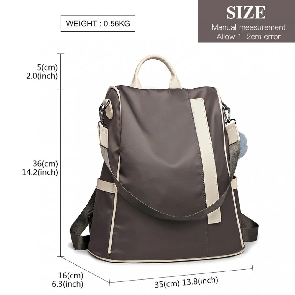 Lg6917 - Miss Lulu Two Way Anti-theft Backpack With Pom Pom Pendant - Grey