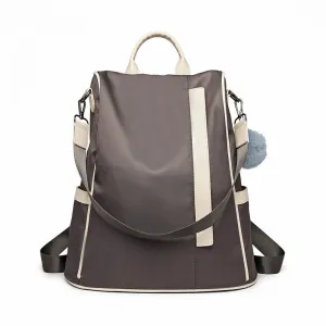 Lg6917 - Miss Lulu Two Way Anti-theft Backpack With Pom Pom Pendant - Grey