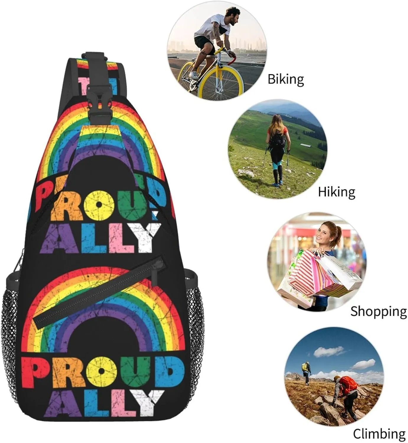 Lgbt Pride Rainbow Gay Rights Lesbian Equality Proud Ally Chest Sling Bag Crossbody Shoulder Backpack Bag Gym Cycling Daypack Travel Hiking Cross Bag