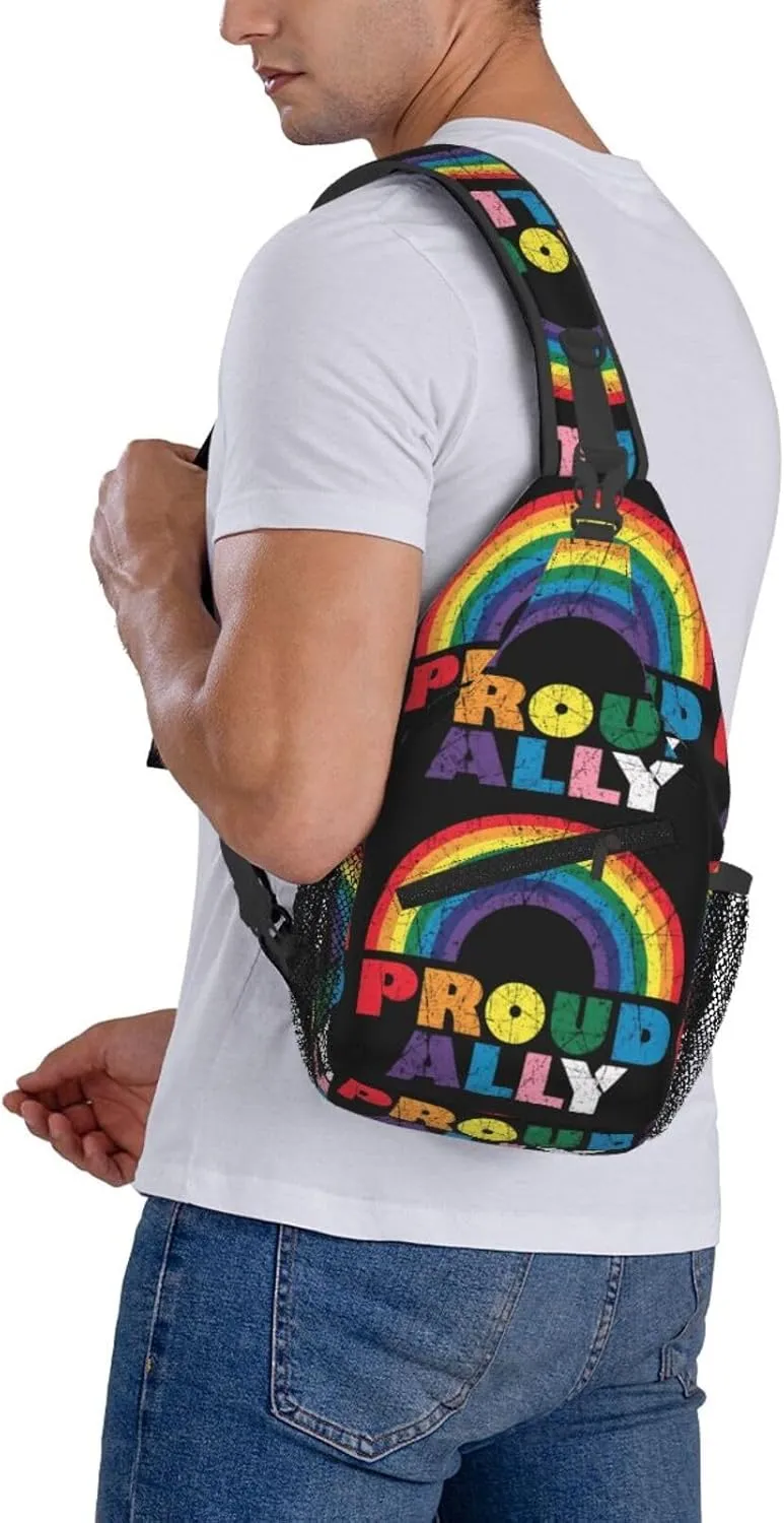 Lgbt Pride Rainbow Gay Rights Lesbian Equality Proud Ally Chest Sling Bag Crossbody Shoulder Backpack Bag Gym Cycling Daypack Travel Hiking Cross Bag