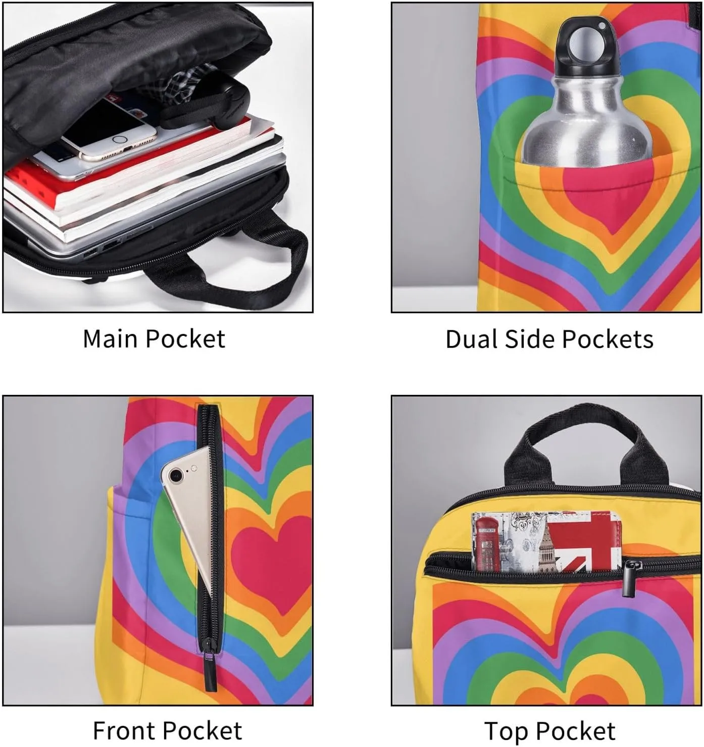 LGBT Rainbow Gay Pride Psychedelic Heart Travel Laptop Backpack Casual Backpacks Double Shoulder Daypack Notebook Rucksack Work Bags Sports Bag for Hiking Camping Beach