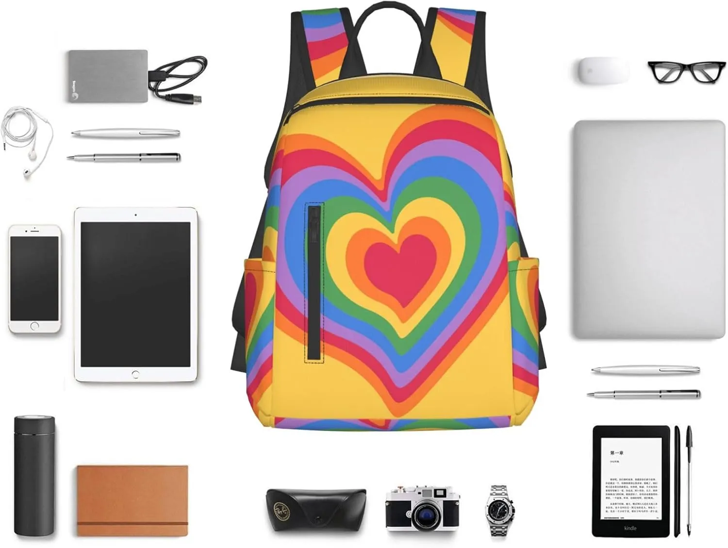 LGBT Rainbow Gay Pride Psychedelic Heart Travel Laptop Backpack Casual Backpacks Double Shoulder Daypack Notebook Rucksack Work Bags Sports Bag for Hiking Camping Beach