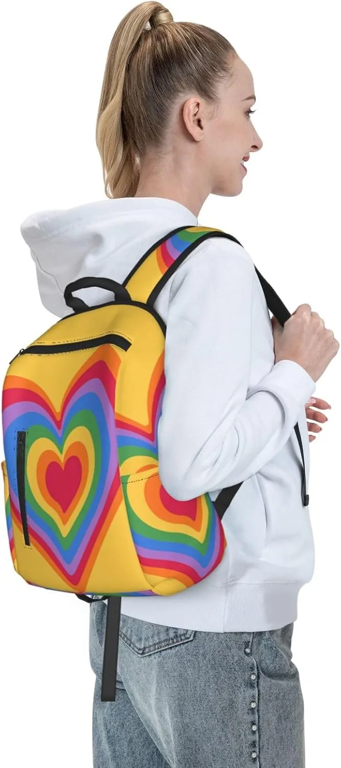 LGBT Rainbow Gay Pride Psychedelic Heart Travel Laptop Backpack Casual Backpacks Double Shoulder Daypack Notebook Rucksack Work Bags Sports Bag for Hiking Camping Beach