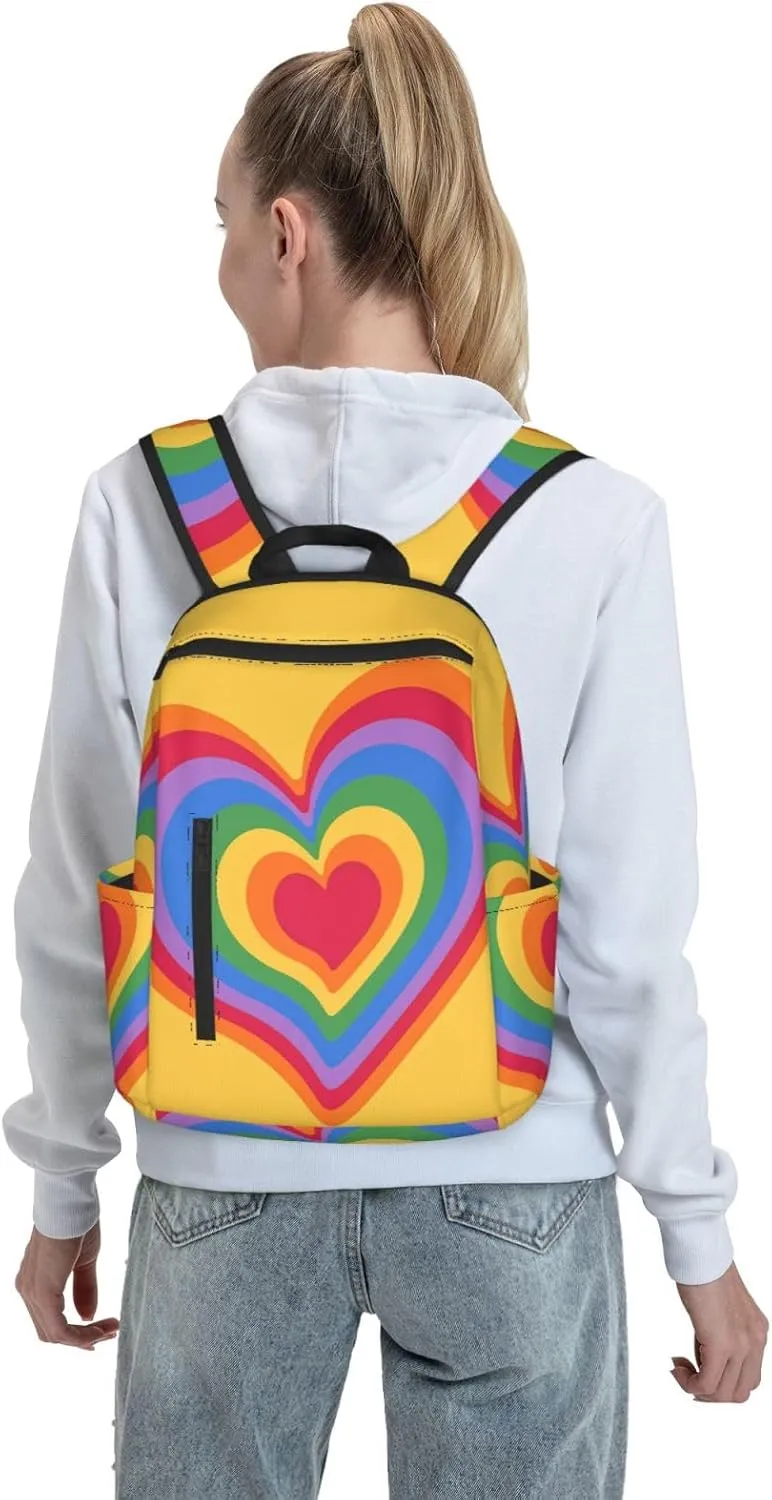 LGBT Rainbow Gay Pride Psychedelic Heart Travel Laptop Backpack Casual Backpacks Double Shoulder Daypack Notebook Rucksack Work Bags Sports Bag for Hiking Camping Beach