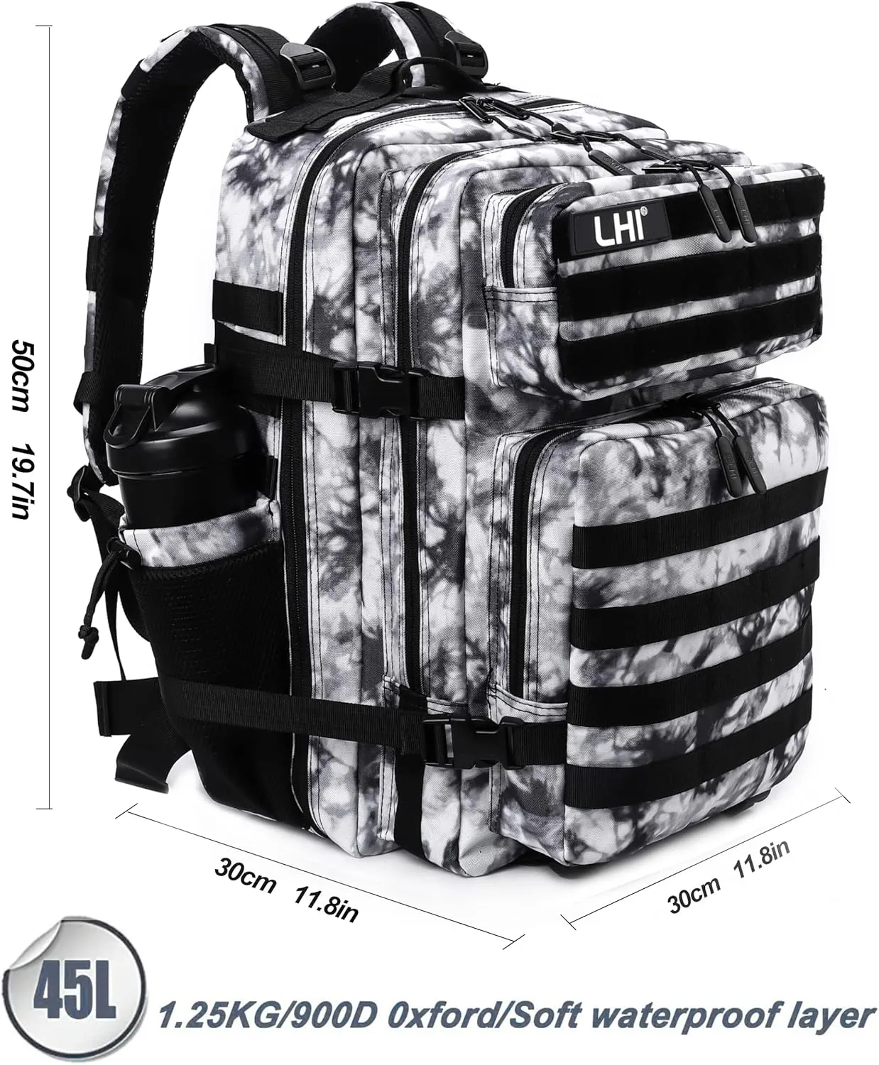 LHI Military Tactical Backpack for Men and Women 45L Army 3 Days Assault Pack Bag Large Rucksack with Molle System