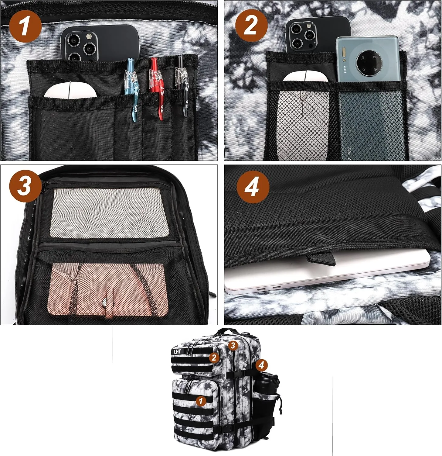 LHI Military Tactical Backpack for Men and Women 45L Army 3 Days Assault Pack Bag Large Rucksack with Molle System