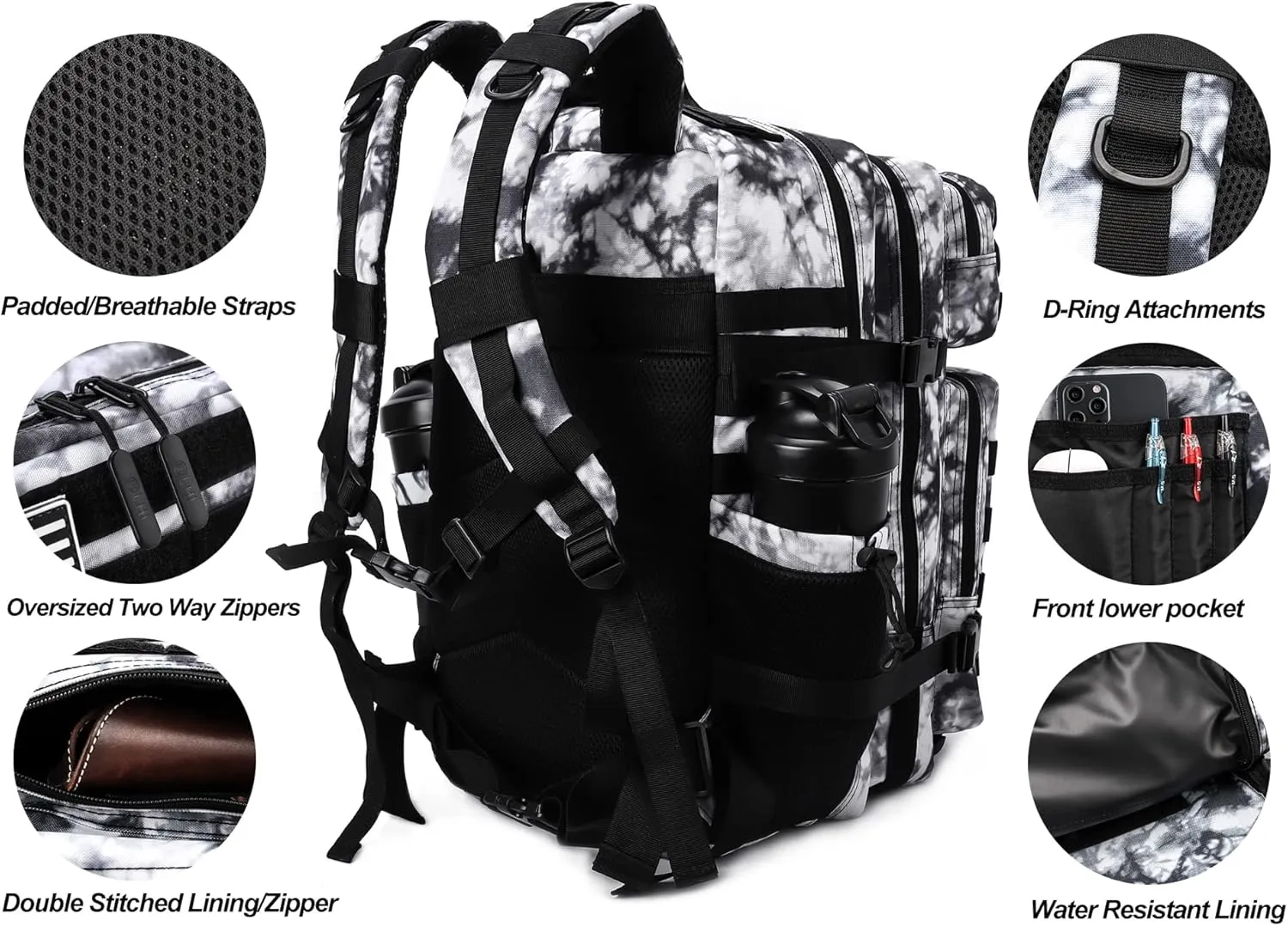 LHI Military Tactical Backpack for Men and Women 45L Army 3 Days Assault Pack Bag Large Rucksack with Molle System