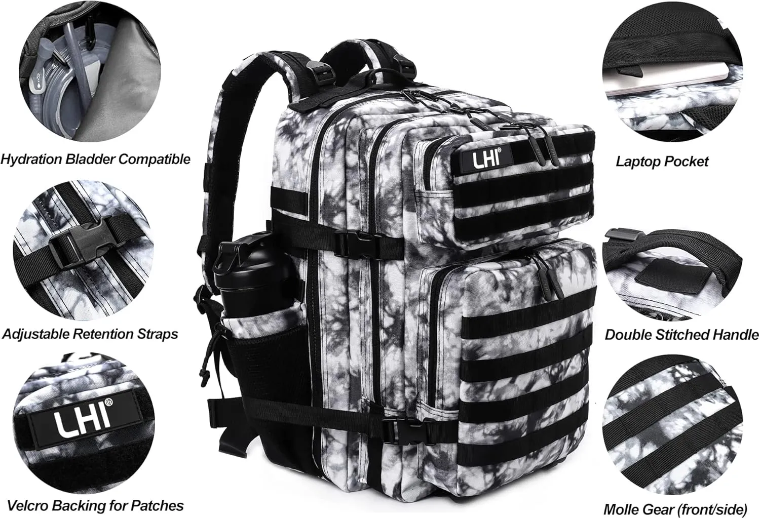 LHI Military Tactical Backpack for Men and Women 45L Army 3 Days Assault Pack Bag Large Rucksack with Molle System