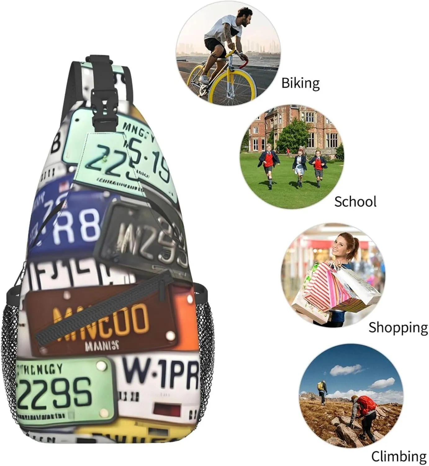 License Plate Unisex Casual Diagonal Chest Bag,Multipurpose Crossbody Shoulder Bag Travel Hiking Daypack