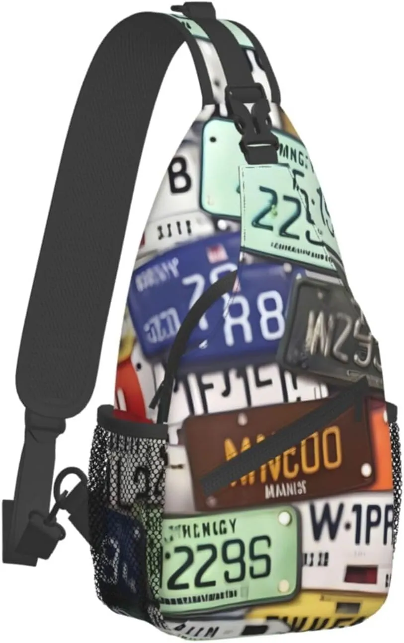 License Plate Unisex Casual Diagonal Chest Bag,Multipurpose Crossbody Shoulder Bag Travel Hiking Daypack