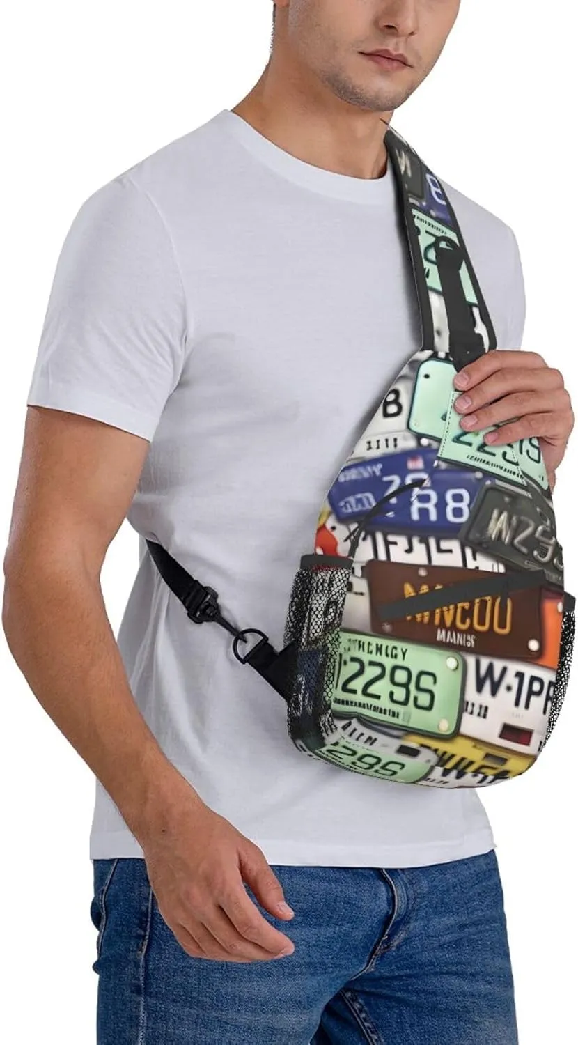 License Plate Unisex Casual Diagonal Chest Bag,Multipurpose Crossbody Shoulder Bag Travel Hiking Daypack