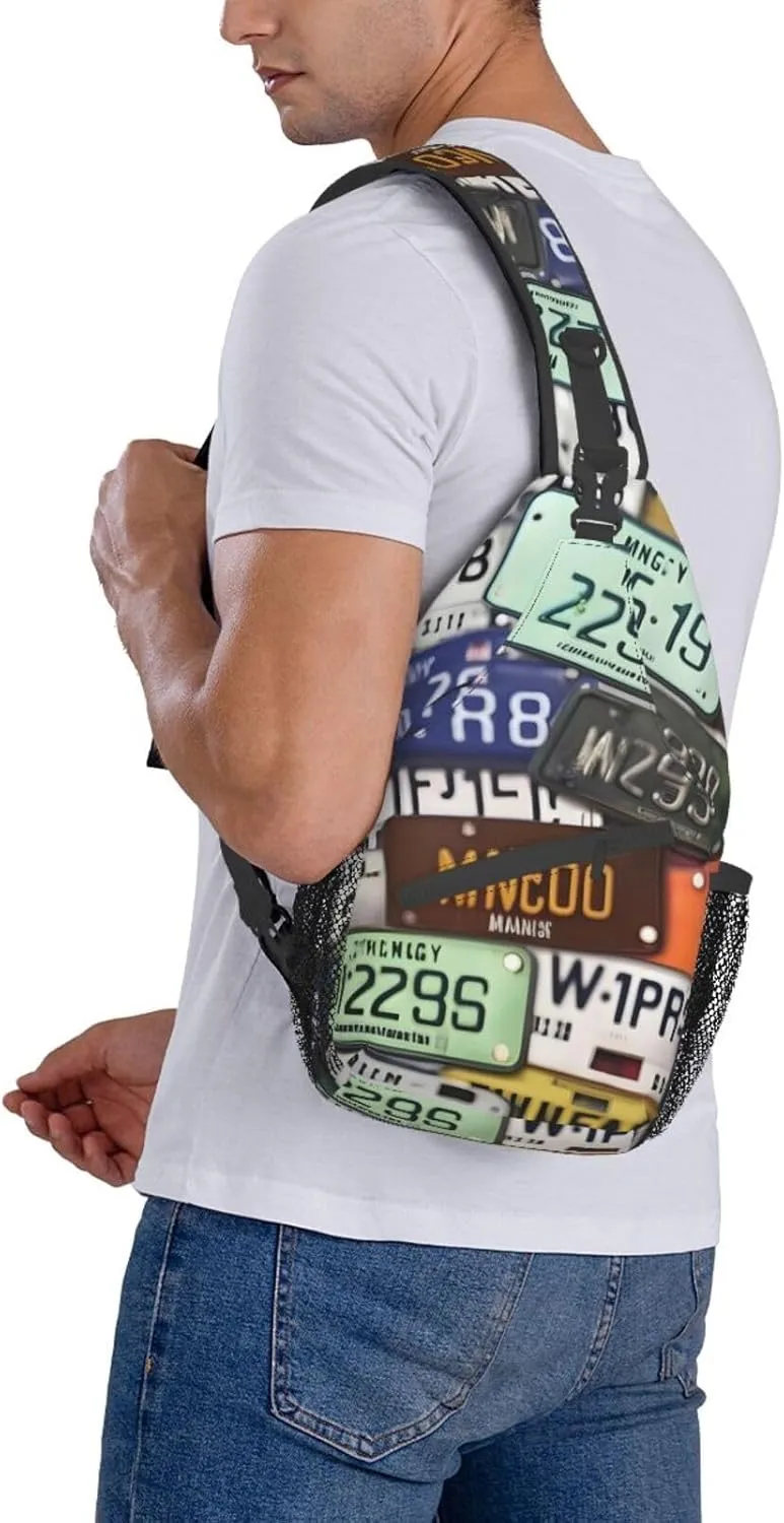 License Plate Unisex Casual Diagonal Chest Bag,Multipurpose Crossbody Shoulder Bag Travel Hiking Daypack