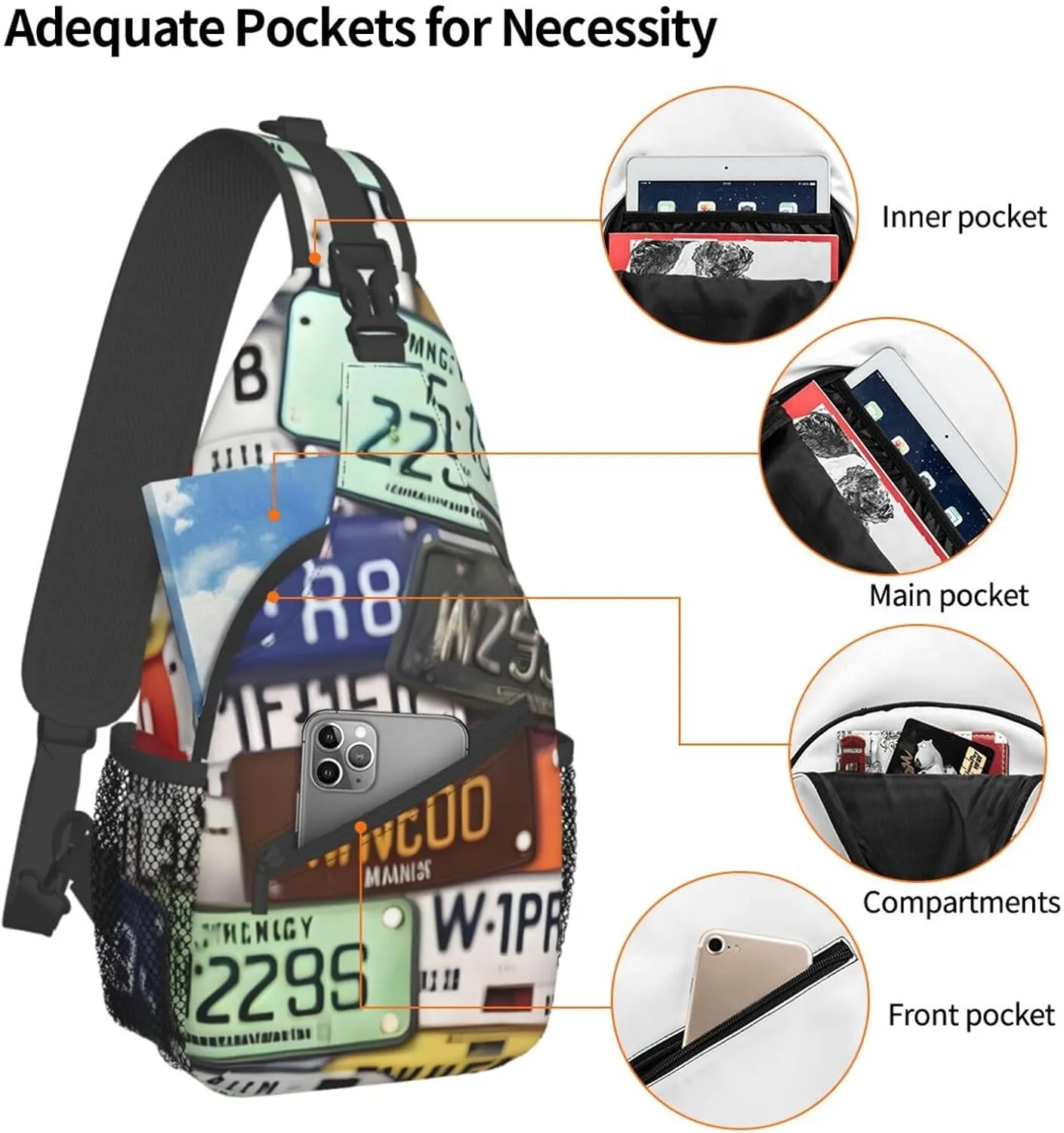 License Plate Unisex Casual Diagonal Chest Bag,Multipurpose Crossbody Shoulder Bag Travel Hiking Daypack