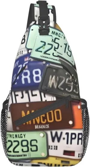 License Plate Unisex Casual Diagonal Chest Bag,Multipurpose Crossbody Shoulder Bag Travel Hiking Daypack