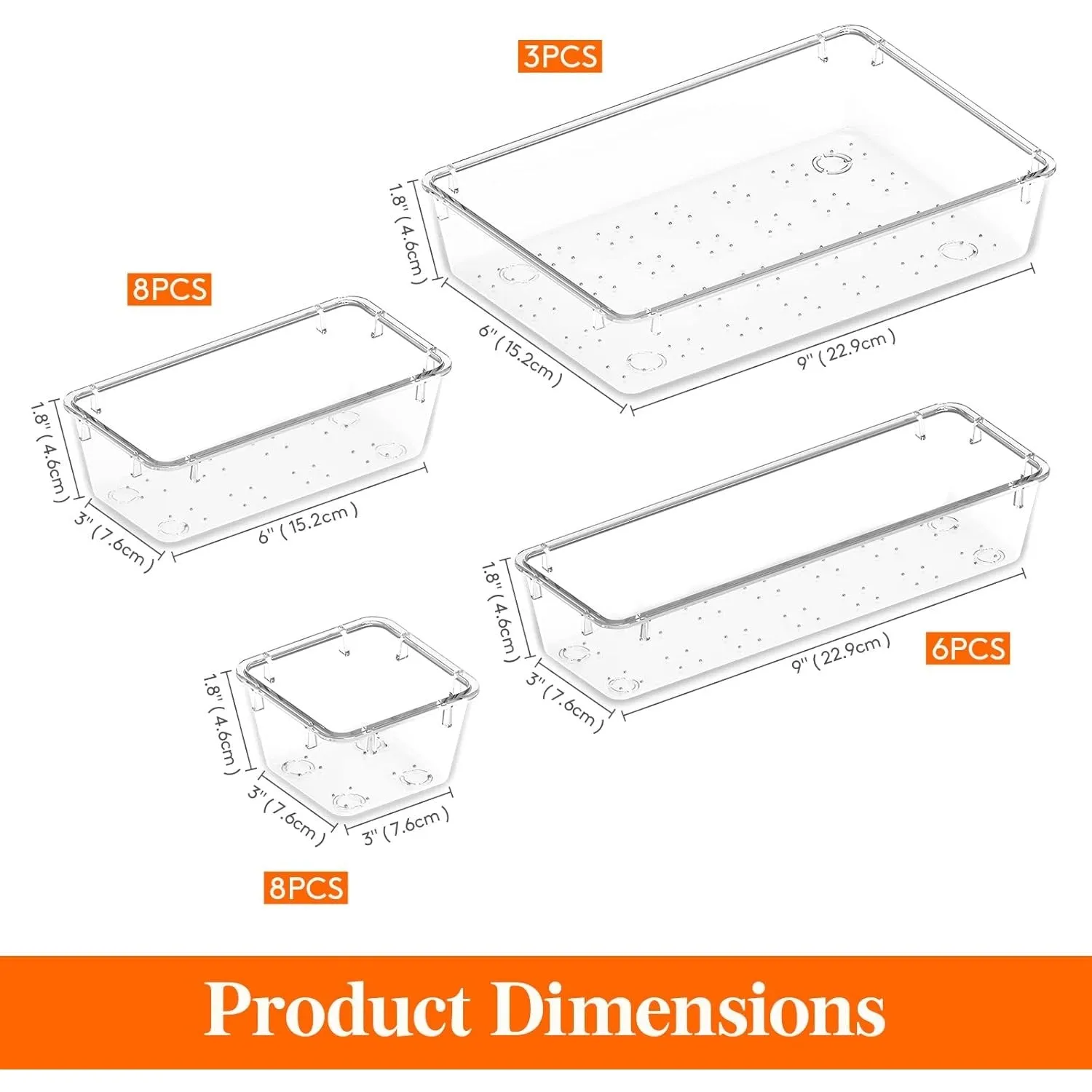 Lifewit 25 PCS Drawer Organizer Set Clear Plastic Desk Drawer Dividers Trays Dresser Storage Bins Separation Box for Makeup, Jewelries and Gadgets, Bedroom, Bathroom, Office