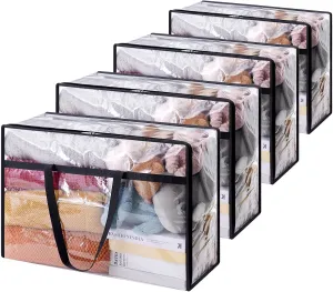 Lifewit 4 Pack Clear Clothes Storage Bags, 60L Plastic Blanket Storage Bag, Vinyl Foldable Moving Bags with Zipper, Closet Organizers and Storage Containers for Bedding, Duvet, Comforter