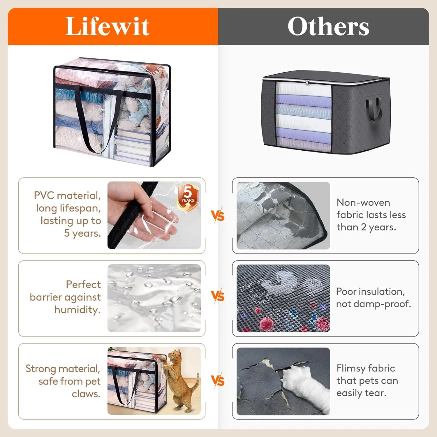 Lifewit 4 Pack Clear Clothes Storage Bags, 60L Plastic Blanket Storage Bag, Vinyl Foldable Moving Bags with Zipper, Closet Organizers and Storage Containers for Bedding, Duvet, Comforter