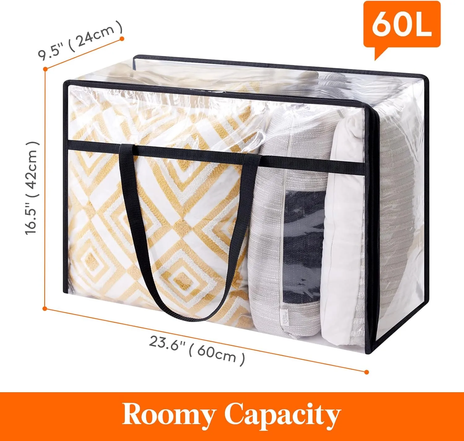 Lifewit 4 Pack Clear Clothes Storage Bags, 60L Plastic Blanket Storage Bag, Vinyl Foldable Moving Bags with Zipper, Closet Organizers and Storage Containers for Bedding, Duvet, Comforter