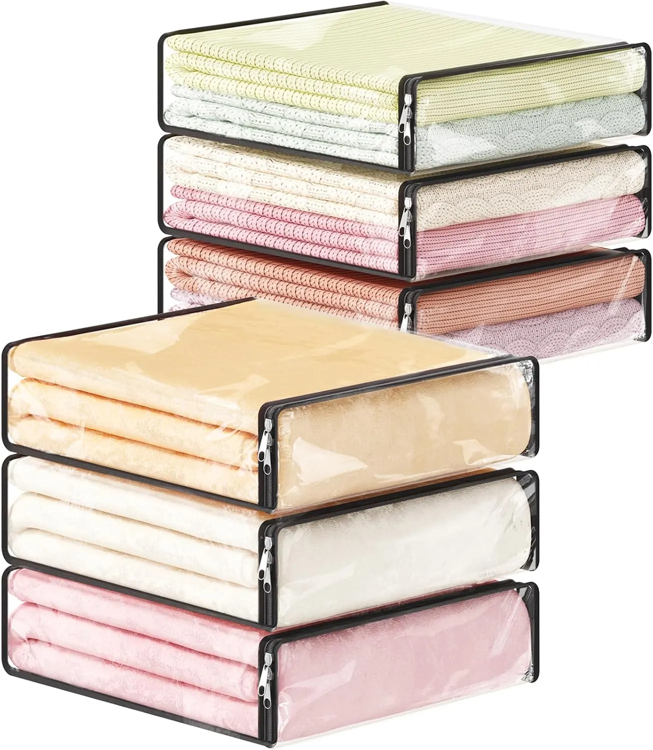 Lifewit 6 Pack 14L Clear Clothes Storage Bags with Zipper, Plastic Sweater Storage, Vinyl Foldable Blanket Containers Organizers, Moving Bag for Bed Sheet, Clothing, 15.7 x 13.8 x 3.9 Inch