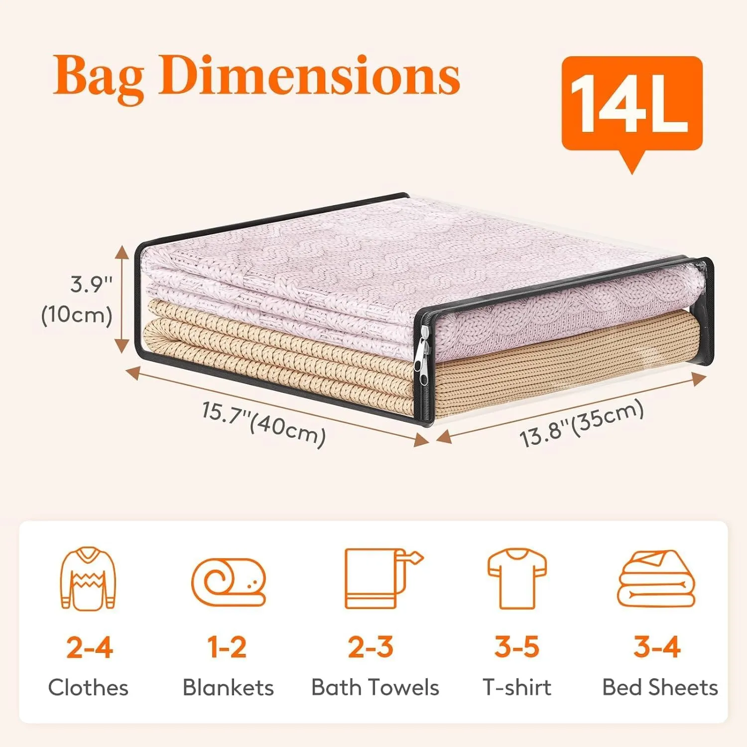 Lifewit 6 Pack 14L Clear Clothes Storage Bags with Zipper, Plastic Sweater Storage, Vinyl Foldable Blanket Containers Organizers, Moving Bag for Bed Sheet, Clothing, 15.7 x 13.8 x 3.9 Inch