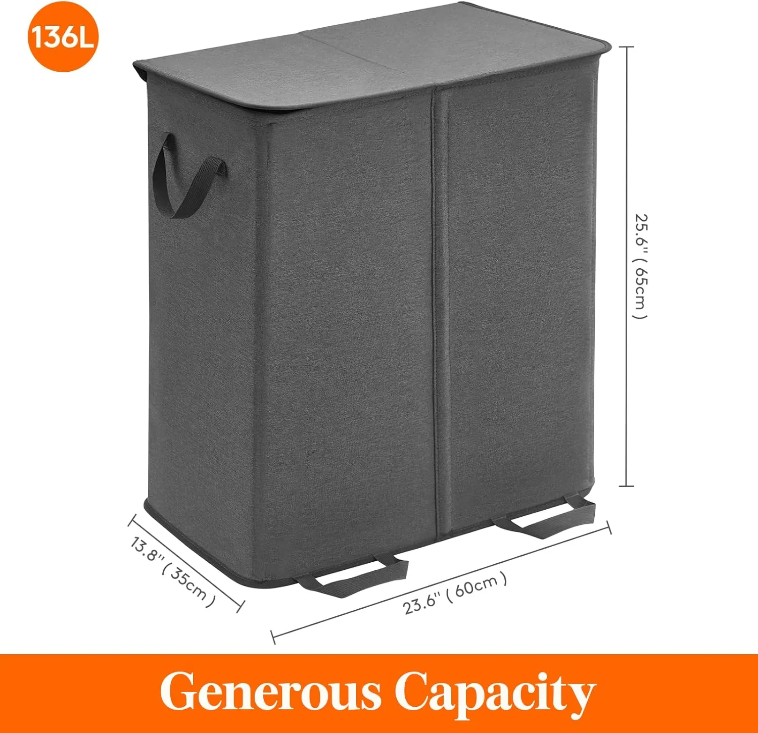 Lifewit Double Laundry Hamper with Lid and Removable Laundry Bags, Large Collapsible 2 Dividers Dirty Clothes Basket with Handles for Bedroom, Laundry Room, Closet, Bathroom, College, 136L Black