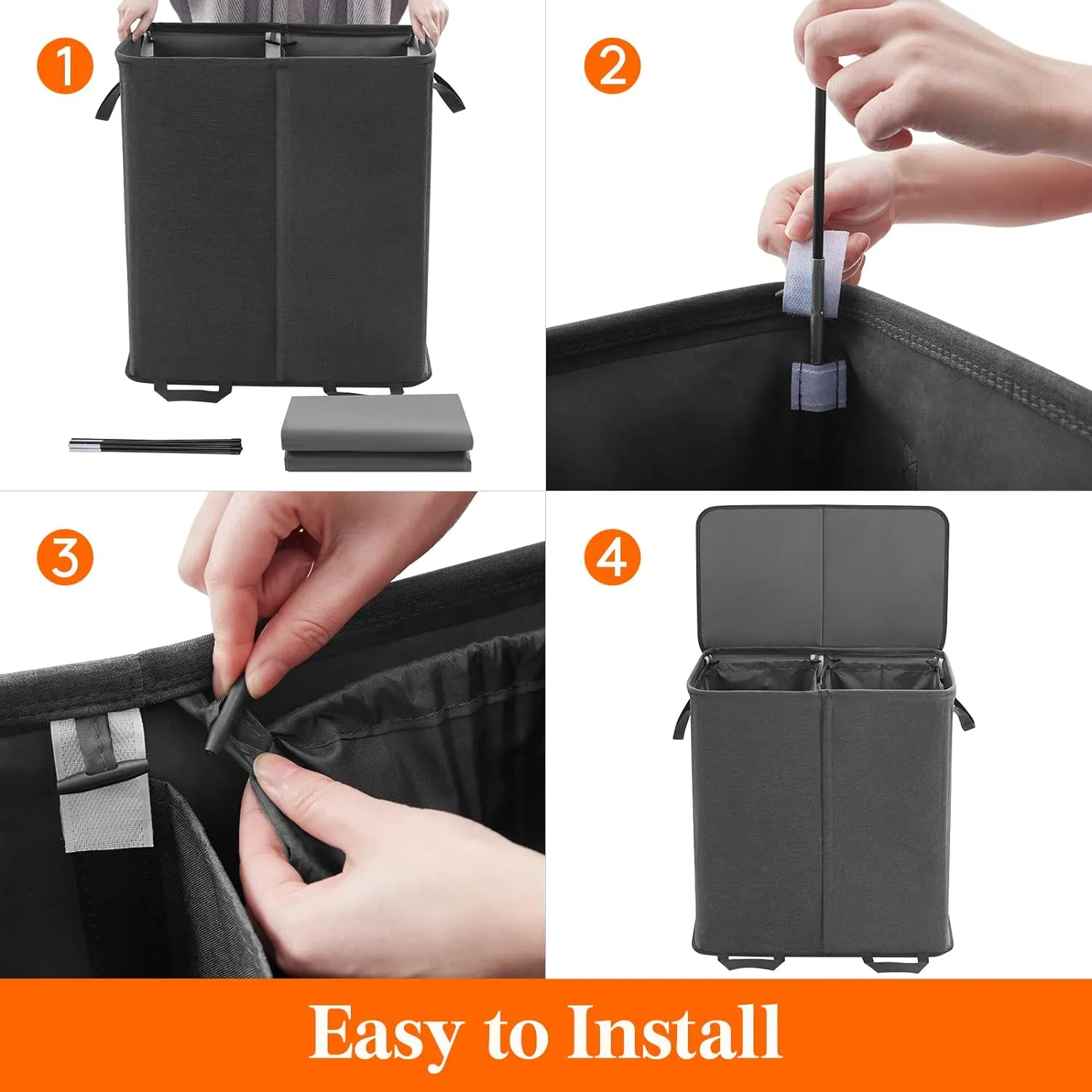 Lifewit Double Laundry Hamper with Lid and Removable Laundry Bags, Large Collapsible 2 Dividers Dirty Clothes Basket with Handles for Bedroom, Laundry Room, Closet, Bathroom, College, 136L Black