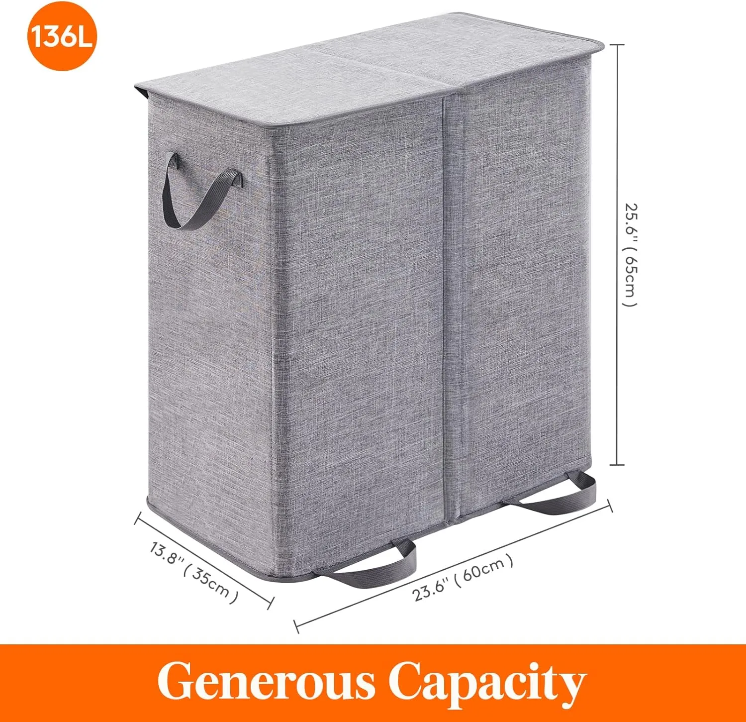 Lifewit Double Laundry Hamper with Lid and Removable Laundry Bags, Large Collapsible 2 Dividers Dirty Clothes Basket with Handles for Bedroom, Laundry Room, Closet, Bathroom, College, 136L Grey
