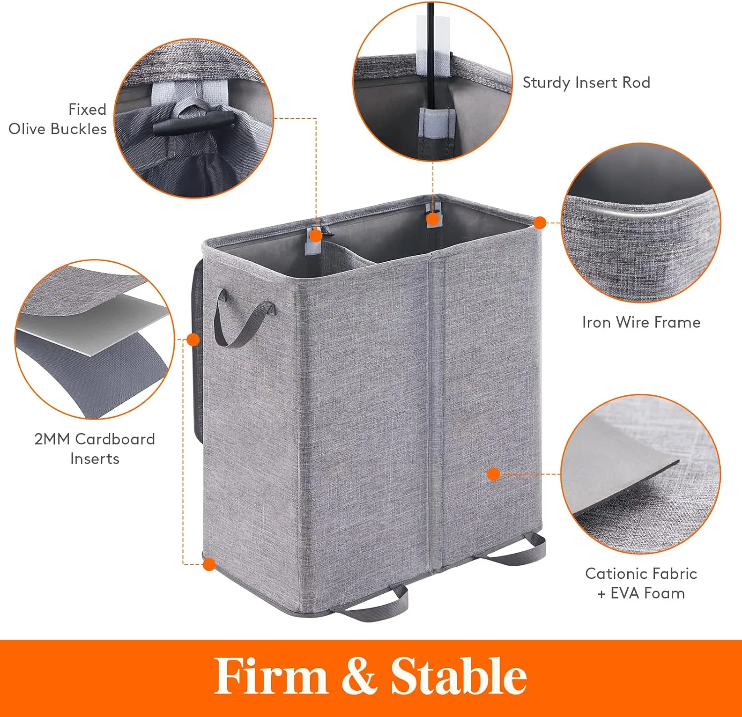 Lifewit Double Laundry Hamper with Lid and Removable Laundry Bags, Large Collapsible 2 Dividers Dirty Clothes Basket with Handles for Bedroom, Laundry Room, Closet, Bathroom, College, 136L Grey