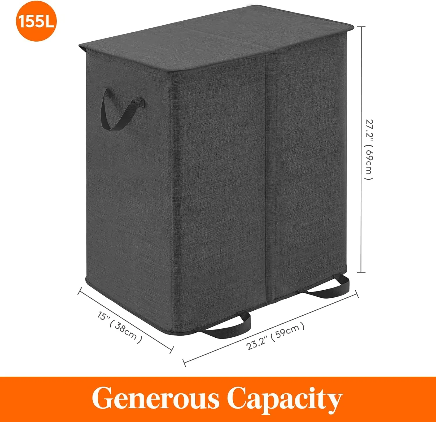 Lifewit Double Laundry Hamper with Lid and Removable Laundry Bags, Large Collapsible 2 Dividers Dirty Clothes Basket with Handles for Bedroom, Laundry Room, Closet, Bathroom, College, 155L Black