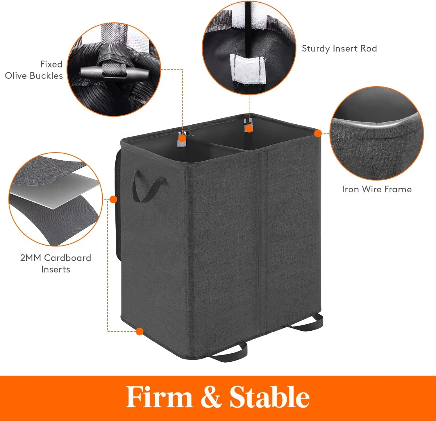 Lifewit Double Laundry Hamper with Lid and Removable Laundry Bags, Large Collapsible 2 Dividers Dirty Clothes Basket with Handles for Bedroom, Laundry Room, Closet, Bathroom, College, 155L Black