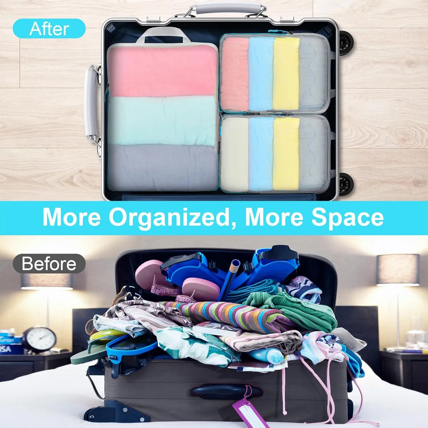 Lightweight Compression Packing Cubes for Suitcases, Compressible Expandable Travel Packing Organizer with Clear Toiletries and Backpack Bag, Travel Essentials for Carry on Luggage 7 Set