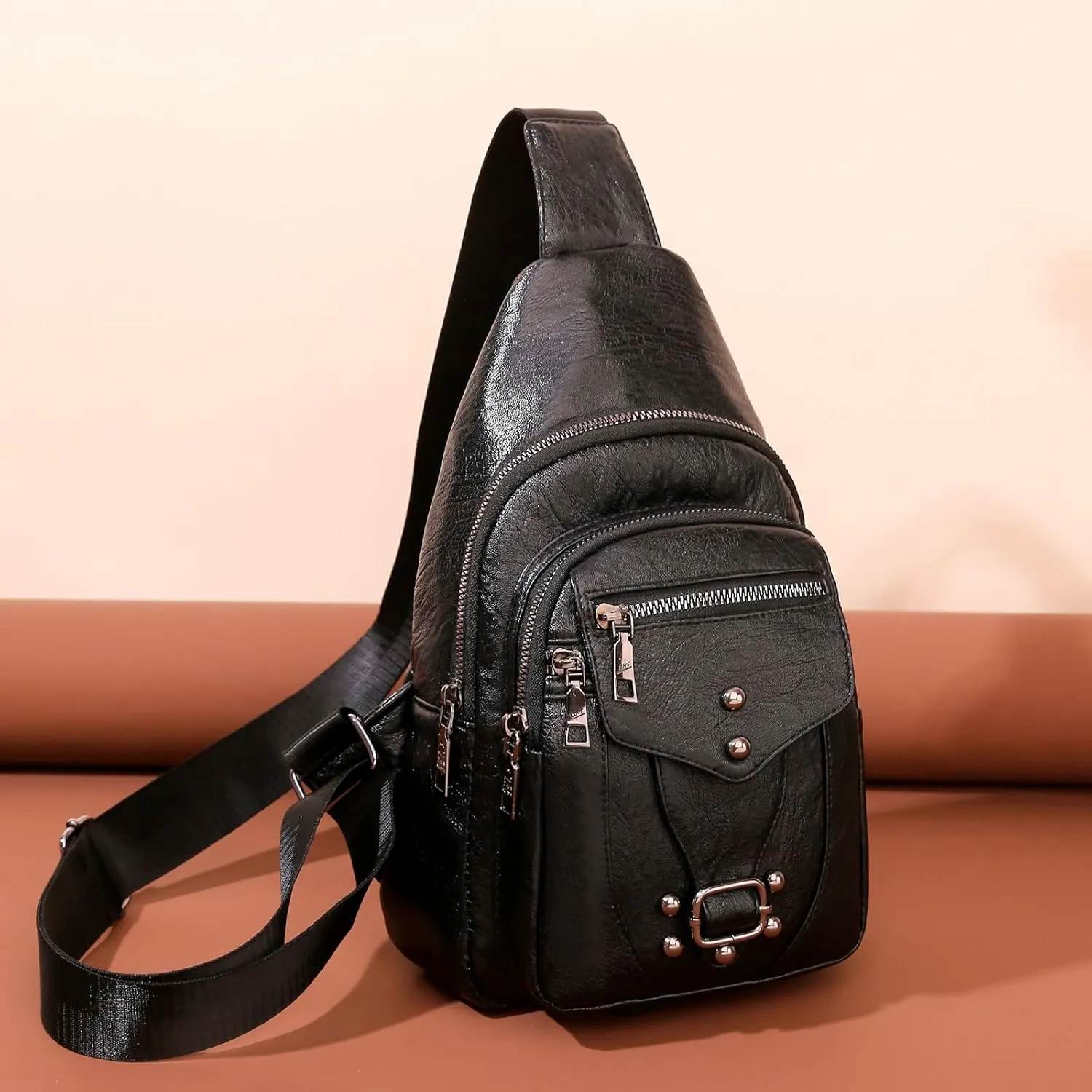 Lightweight Travel Backpacks Ladies Chest Bag Soft Leather Feeling Crossbody Bag Large Capacity Simple Retro