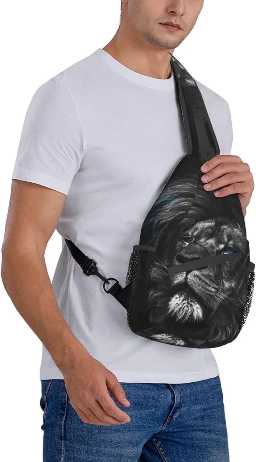 Lion Portrait Black Sling Bag for Men Women Crossbody Sling Backpack Travel Hiking Daypack Shoulder Chest Bag with Adjustable Strap