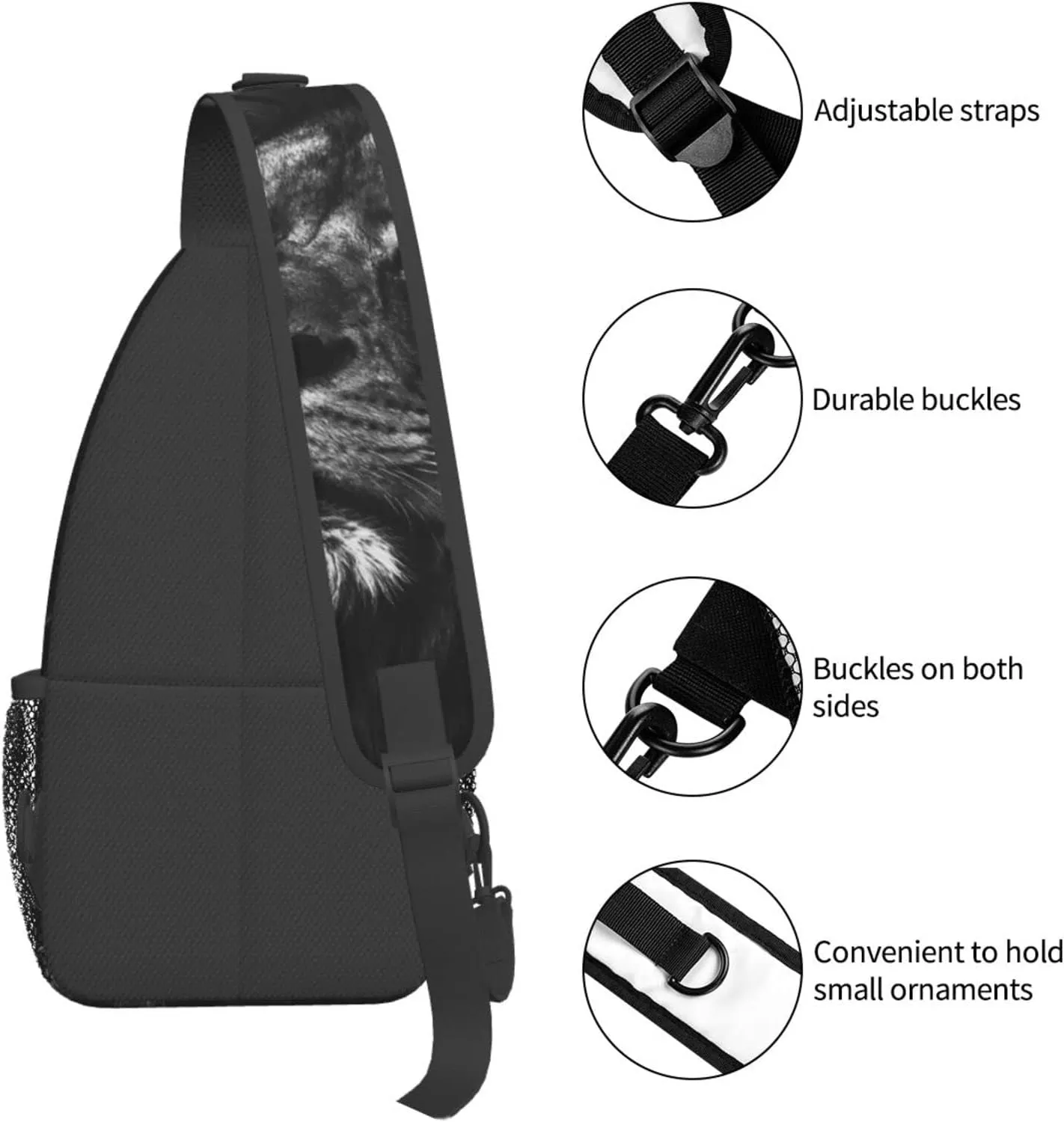 Lion Portrait Black Sling Bag for Men Women Crossbody Sling Backpack Travel Hiking Daypack Shoulder Chest Bag with Adjustable Strap