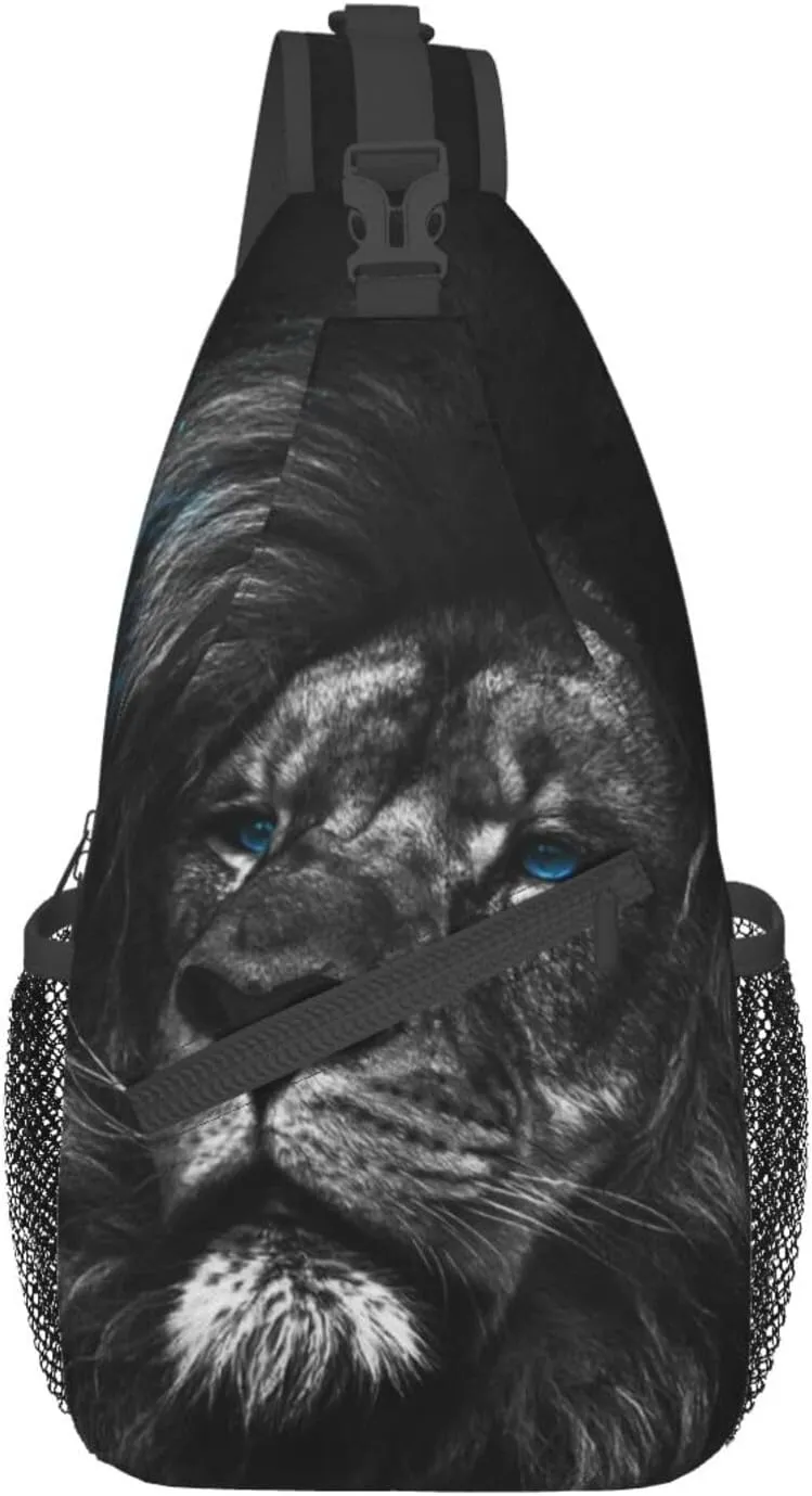Lion Portrait Black Sling Bag for Men Women Crossbody Sling Backpack Travel Hiking Daypack Shoulder Chest Bag with Adjustable Strap