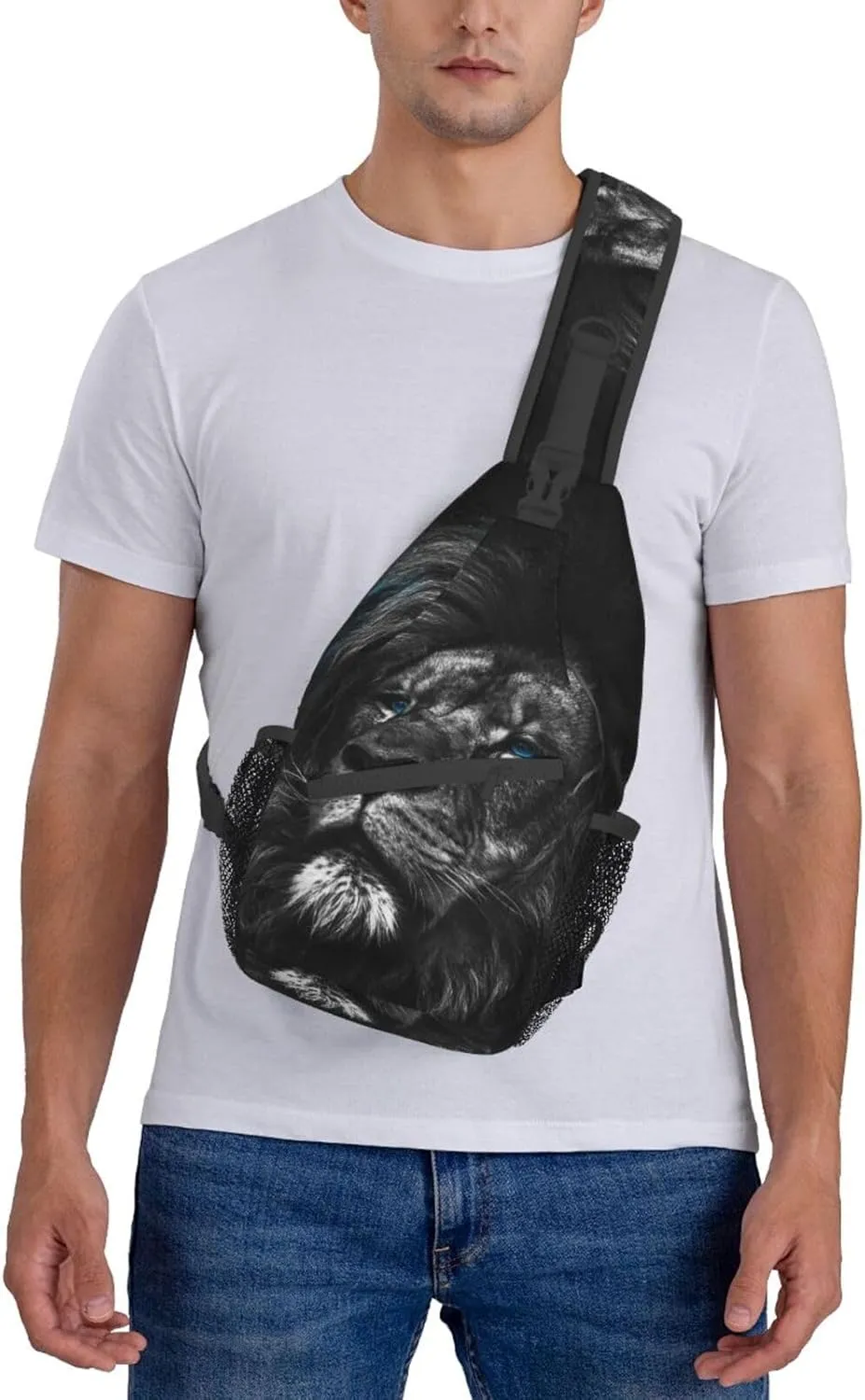 Lion Portrait Black Sling Bag for Men Women Crossbody Sling Backpack Travel Hiking Daypack Shoulder Chest Bag with Adjustable Strap
