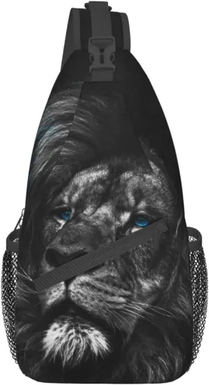 Lion Portrait Black Sling Bag for Men Women Crossbody Sling Backpack Travel Hiking Daypack Shoulder Chest Bag with Adjustable Strap