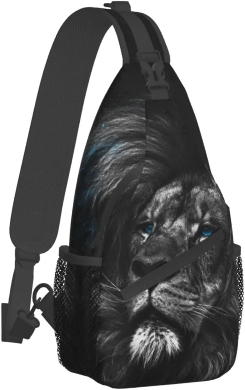 Lion Portrait Black Sling Bag for Men Women Crossbody Sling Backpack Travel Hiking Daypack Shoulder Chest Bag with Adjustable Strap