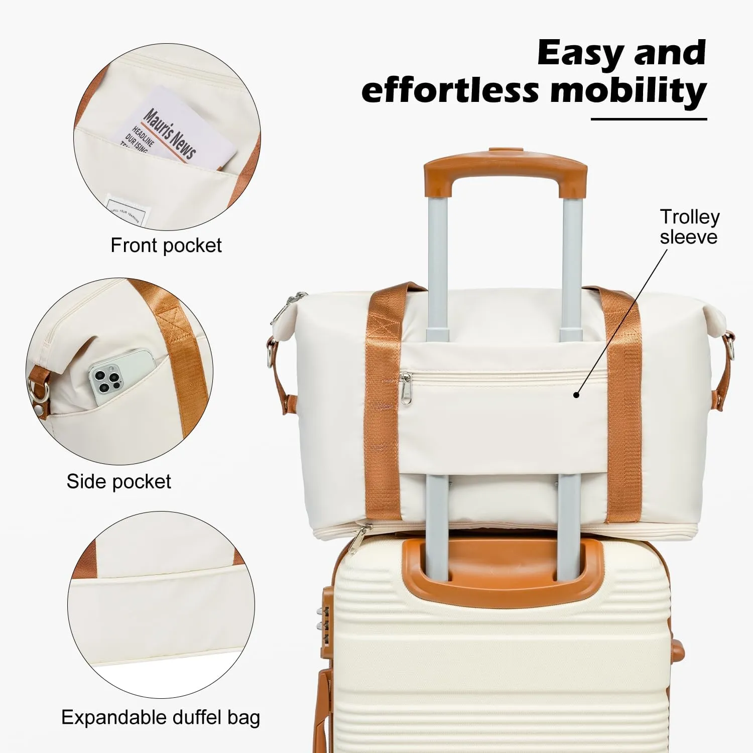 LONG VACATION Luggage Set Lightweight Carry on Suitcase ABS Hardshell Luggage TSA Lock Spinner Wheels(3 piece set (DB), WHITE-BROWN)