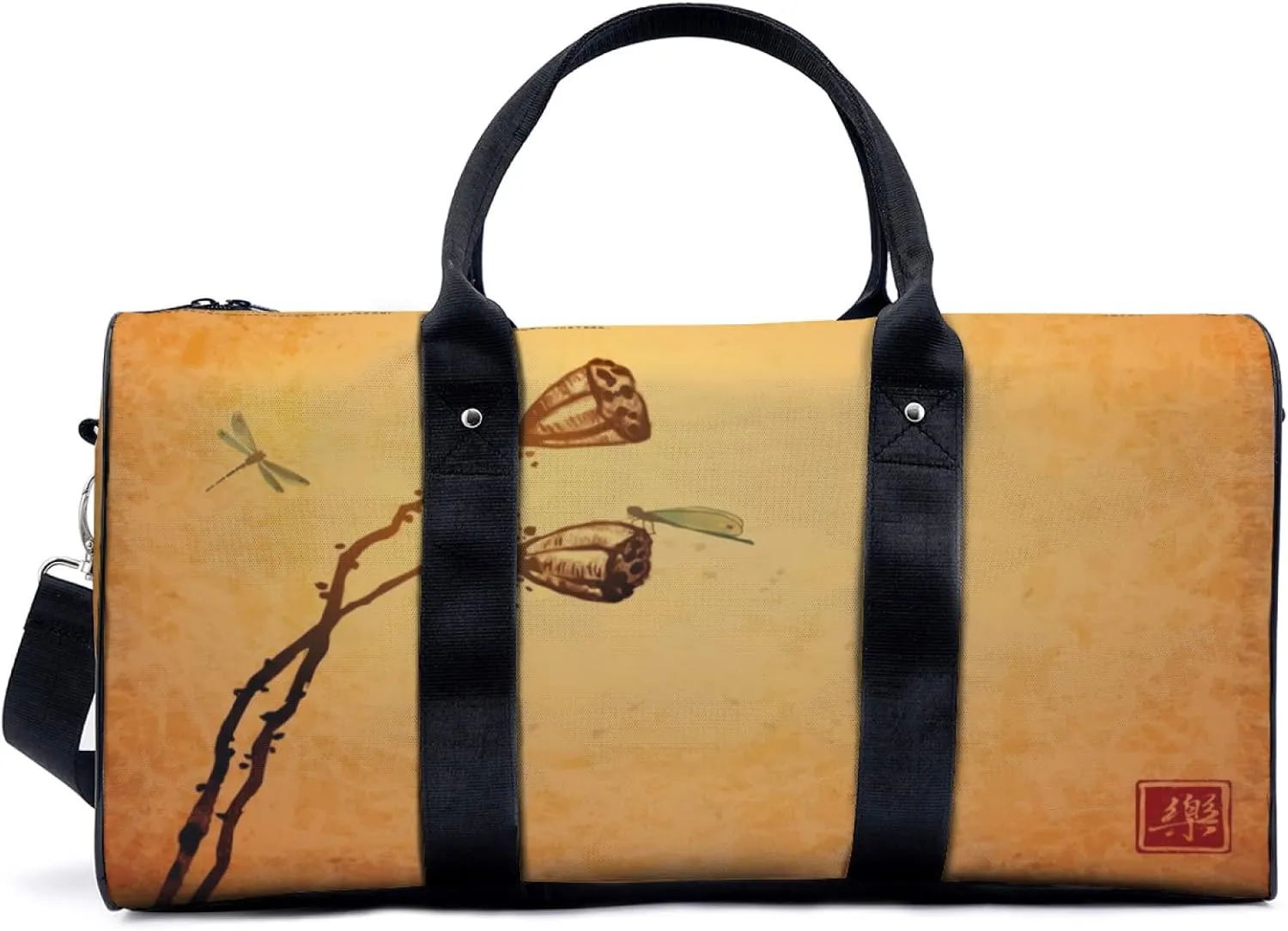 Lotus and Dragonflies Travel Luggage Duffel Bag with Adjustable Strap Ancient China Sports Bag Lightweight Canvas Gym Tote Bag for Men and Women
