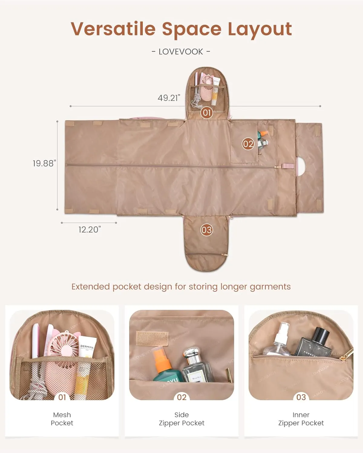 LOVEVOOK Convertible Garment Bag for Women with Shoe Pouch, Carry On Travel Duffel Bag with Toiletry Bag, 2 in 1 Hanging Suitcase Suit Bag, Waterproof Weekender Bag for Business Trip, Wedding, Pink