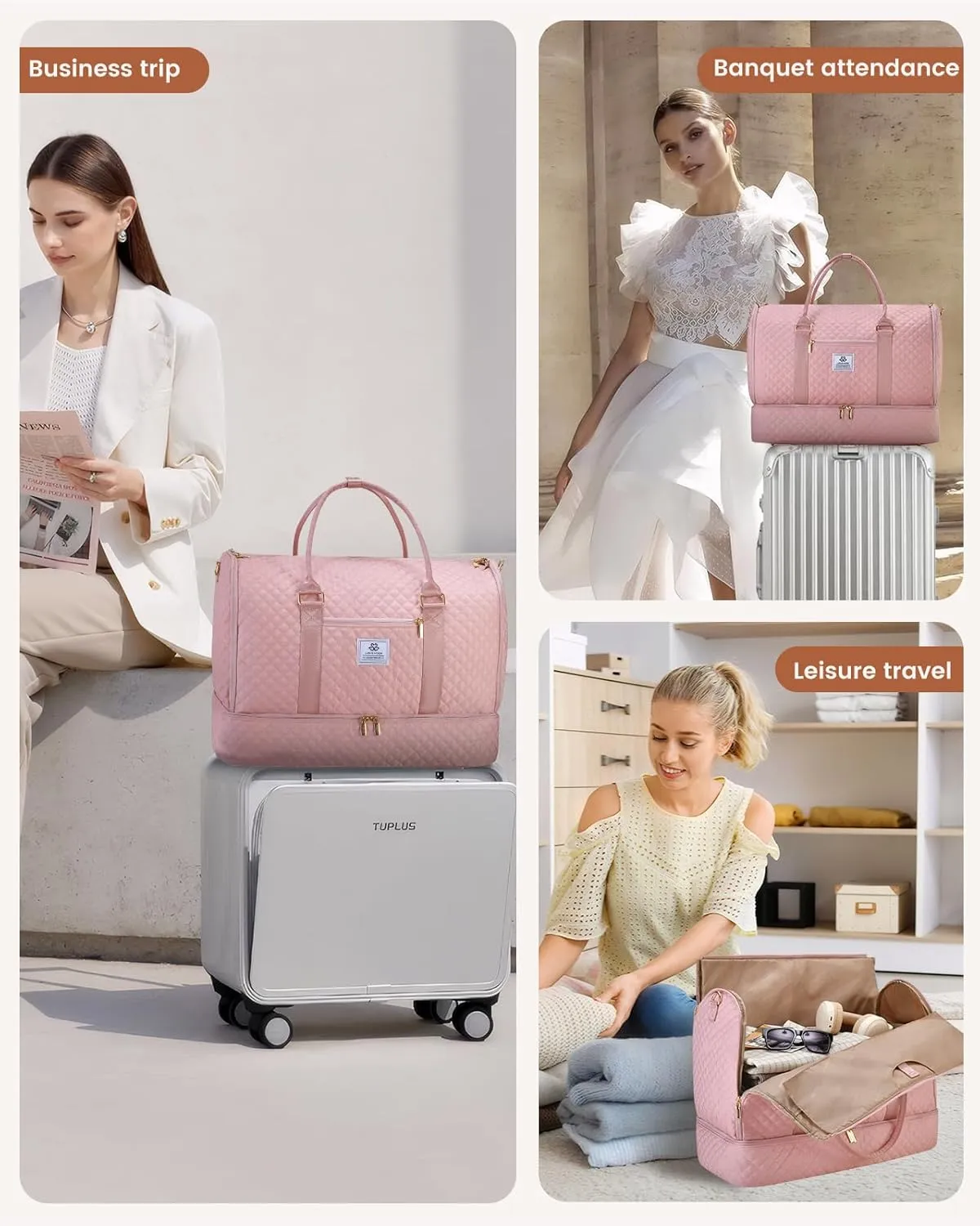 LOVEVOOK Convertible Garment Bag for Women with Shoe Pouch, Carry On Travel Duffel Bag with Toiletry Bag, 2 in 1 Hanging Suitcase Suit Bag, Waterproof Weekender Bag for Business Trip, Wedding, Pink
