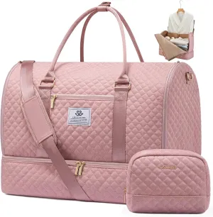 LOVEVOOK Convertible Garment Bag for Women with Shoe Pouch, Carry On Travel Duffel Bag with Toiletry Bag, 2 in 1 Hanging Suitcase Suit Bag, Waterproof Weekender Bag for Business Trip, Wedding, Pink
