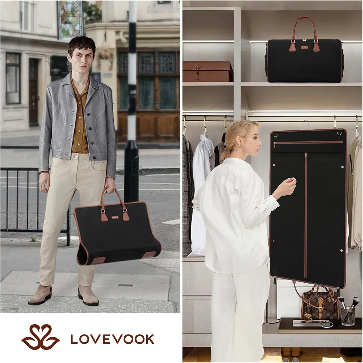 LOVEVOOK Garment Bags for Travel,3 in 1 Carry on Garment Duffle Bags for Travel with Shoe Pouch,Hanging Suitcase Suit Dress